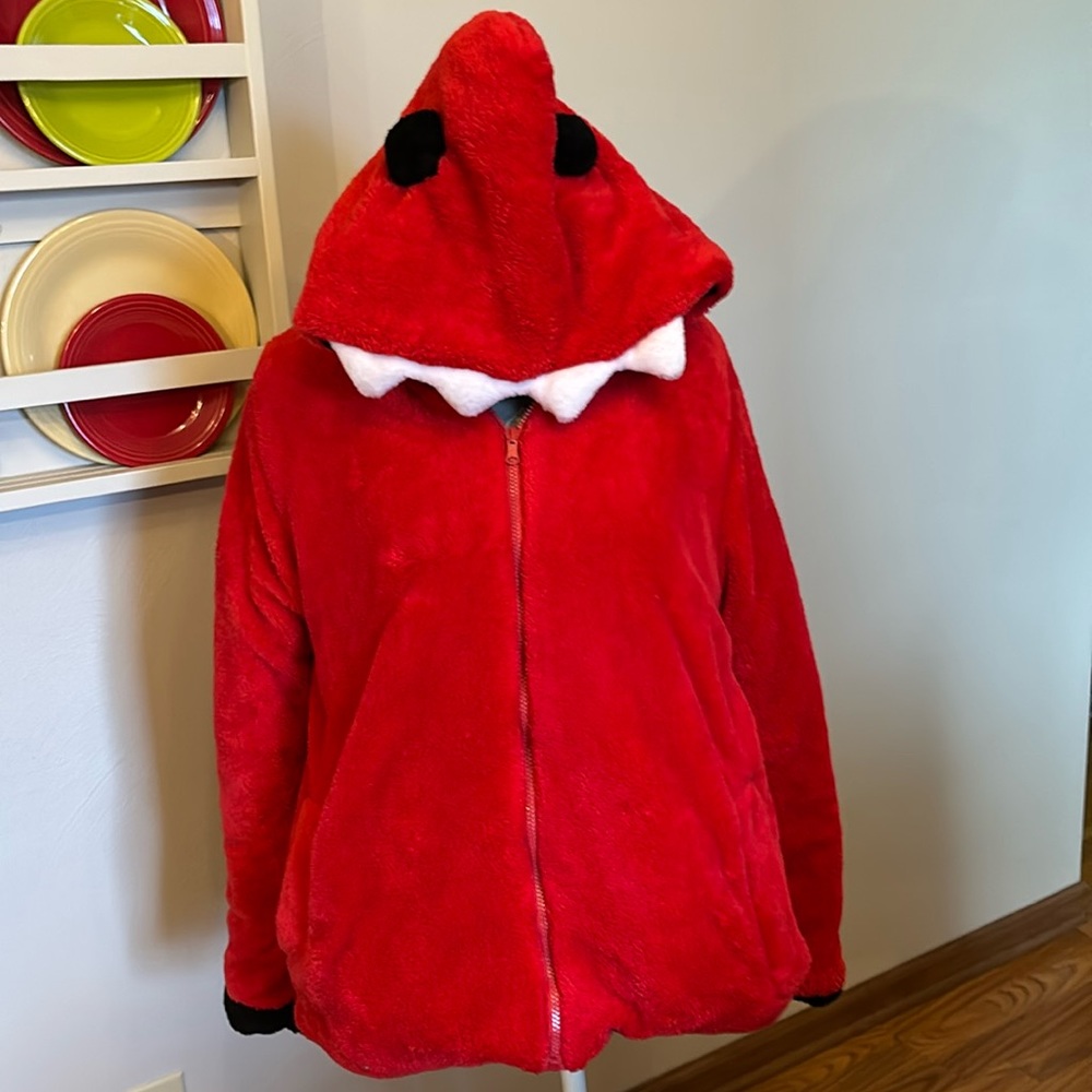 Reversible red & black creature hooded jacket, size large